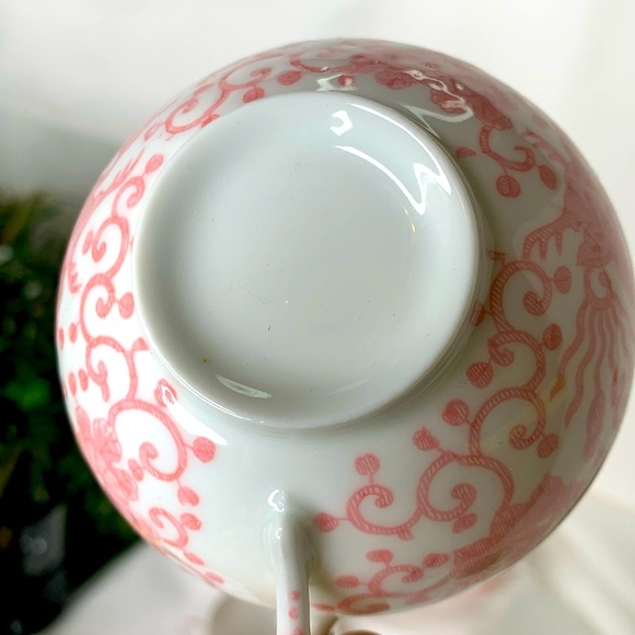 Set of 5 rare Vintage occupied Japan Pheonix bird pink & white porcelain teacups - Picture 4 of 8